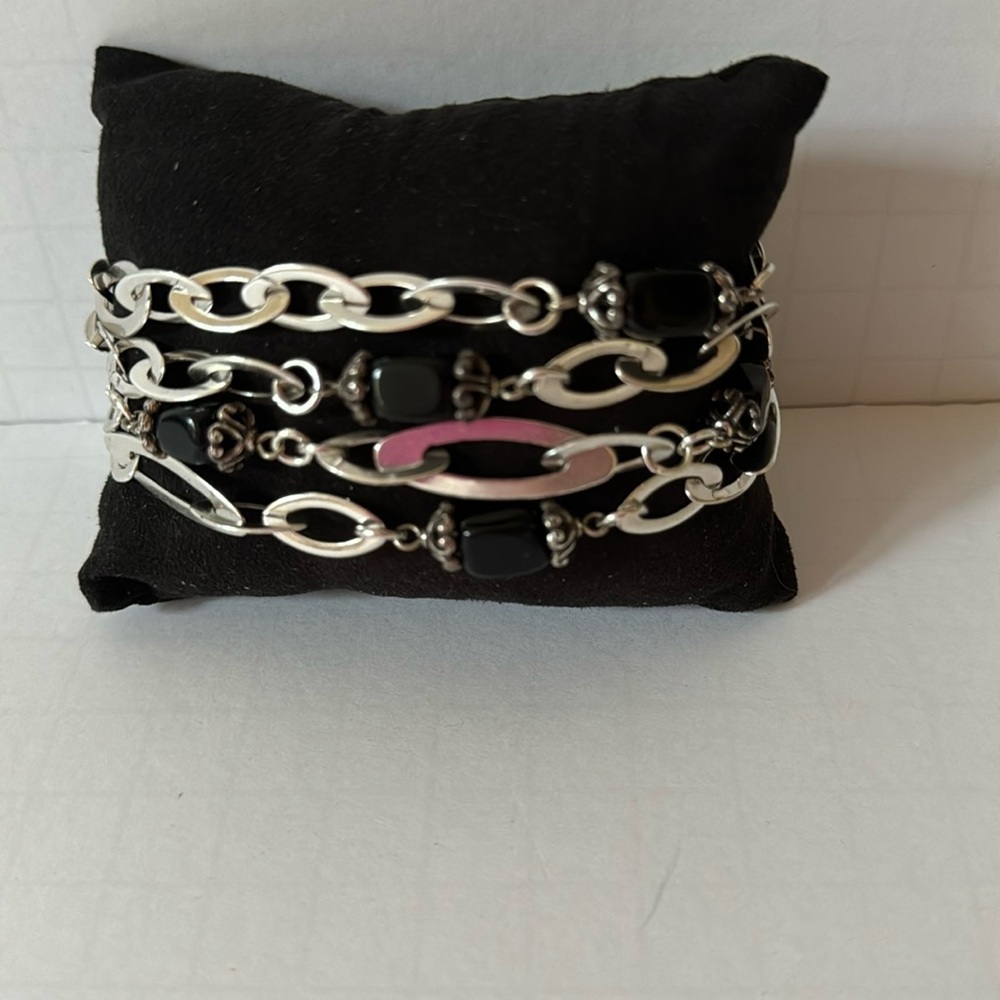 Brighton Bracelet Silver Tone and Black Beads Adjustable